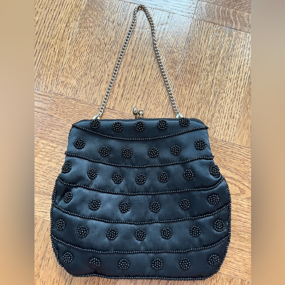 Vintage Black Beaded Evening Purse – Goldet Japan, Polka Dot Beadwork